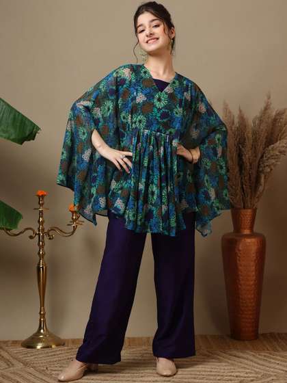 Inddus Girls Floral
                    Printed Regular Kurta with Trousers