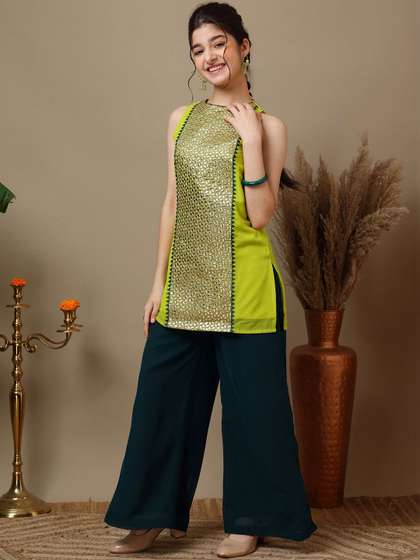 Inddus Girls Printed
                    Regular Kurti with Palazzos