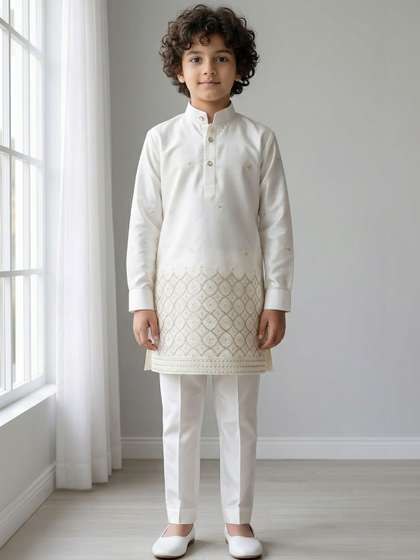 ahhaaaa Boys Ethnic
                      Motifs Embroidered Regular Thread Work Kurta with
                      Trousers