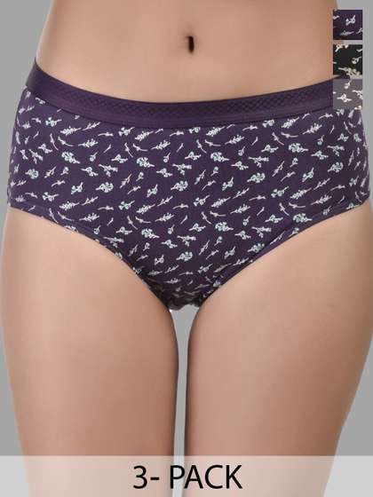 Bruchi CLUB Pack Of
                        3 Printed Cotton Mid Rise Hipster Briefs