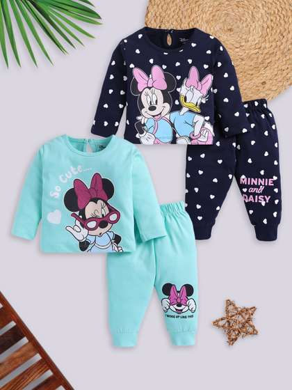 YK Disney Girls Printed
                    T-shirt with Pyjamas