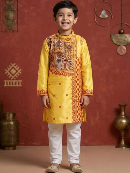 TAKE STYLE Boys Ethnic
                    Motifs Printed Regular Dupion Silk Kurta with
                    Pyjamas