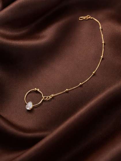 I Jewels Gold Plated
                      Studded Chained Nose Pin