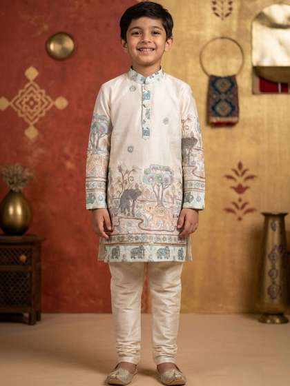 BAESD Boys Ethnic
                      Motifs Printed Regular Dupion Silk Kurta with
                      Churidar