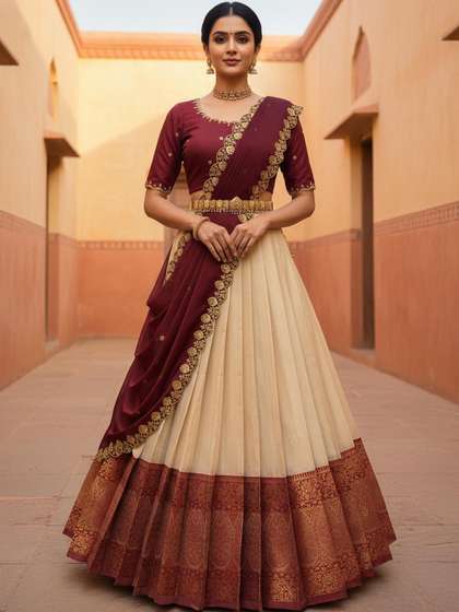 Pink Bindi
                          Embroidered Unstitched Lehenga & Blouse
                          With Dupatta