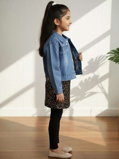 HERE&NOW Girls Crop
                    Denim Jacket with Embroidered