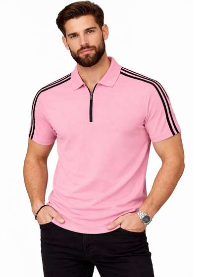 Organic Chics Men Striped Dri-FIT Polo Collar Slim Fit T-shirt
