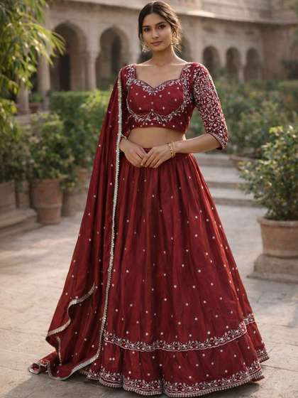 NANCY DESIGNER
                          Embroidered Thread Work Ready to Wear Lehenga
                          & Blouse With Dupatta