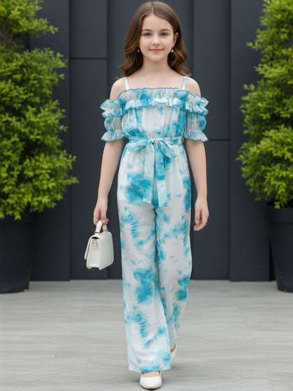 Cutiekins Girls
                      Off-Shoulder Printed Basic Jumpsuit with Ruffles