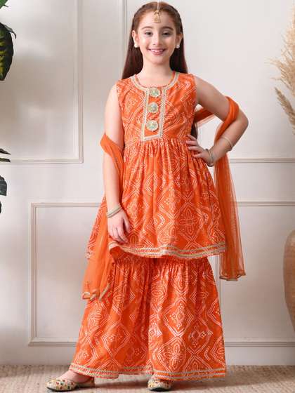 House of Pataudi Printed
                    Round Neck Kurta & Sharara Kurta Set