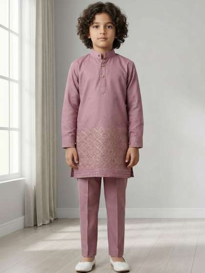 ahhaaaa Boys Ethnic
                    Motifs Embroidered Regular Thread Work Kurta with
                    Trousers