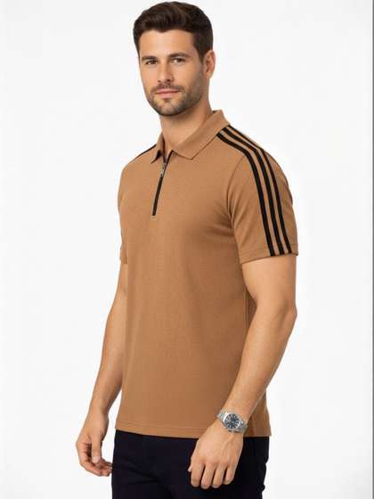 RuledBySun Men Striped Dri-FIT Polo Collar Slim Fit T-shirt