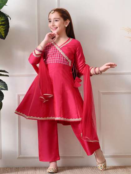 House of Pataudi Girls
                    Embroidered V-Neck Kurta & Trousers Kurta Set