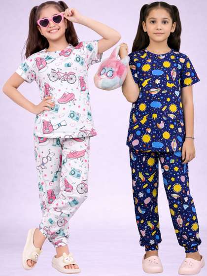 BAESD Girls Printed
                    Short Sleeves Night suits