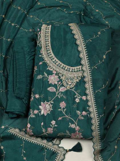 Meena Bazaar
                        Embroidered Art Silk Unstitched Dress Material