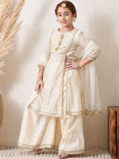 House of Pataudi Self
                    Design Round Neck Kurta & Sharara Kurta Set