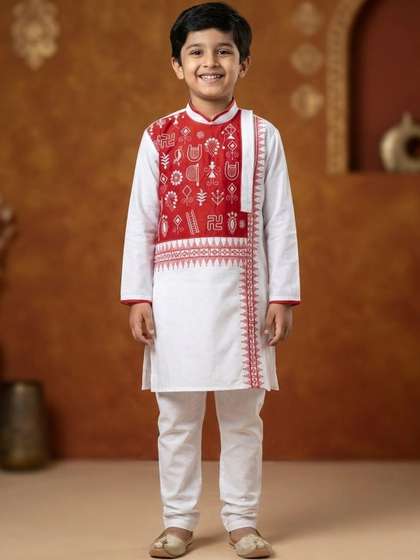 BAESD Boys Ethnic Motifs
                    Embroidered Regular Thread Work Pure Cotton Kurta
                    with Pyjamas