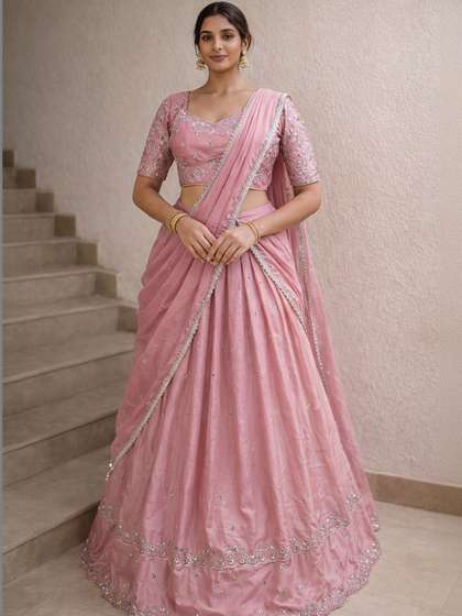 NANCY DESIGNER
                        Embroidered Thread Work Ready to Wear Lehenga
                        & Blouse With Dupatta