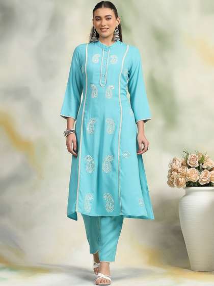 Nayam By Lakshita
                        Women Paisley Embroidered Regular Thread Work
                        Kurta with Trousers