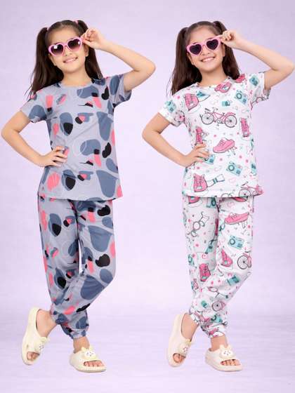 BAESD Girls Printed
                    Short Sleeves Night suits
