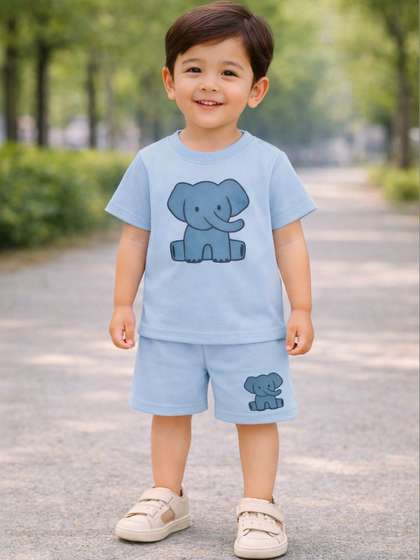 BLARY FASHION PLANET
                    Unisex Kids Printed T-shirt with Shorts