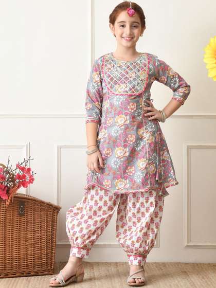 House of Pataudi Printed
                    Pure Cotton Round Neck Kurta & Patiala Kurta
                    Set