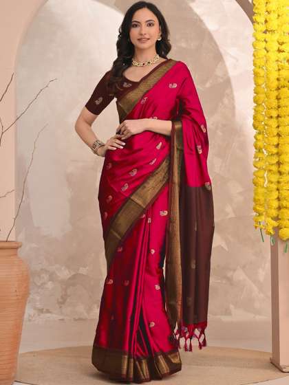 HERE&NOW Woven
                        Design Zari Silk Cotton Paithani Saree