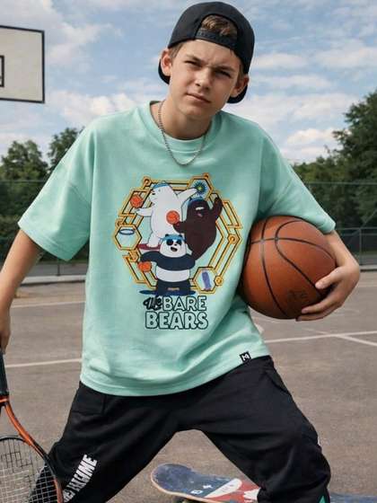 YK X Minute Mirth Boys
                    Printed BLENDED Round Neck Oversized Tshirts