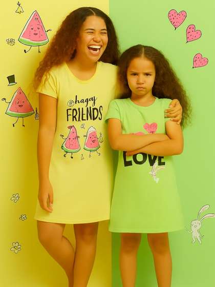 Todd N Teen Girls Pack
                    of 2 Printed Pure Cotton T-shirt Nightdress