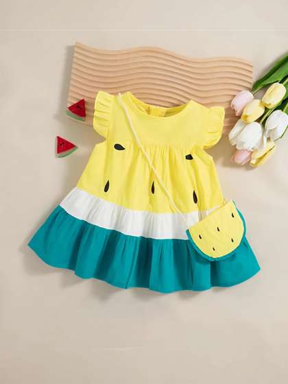 HSM FASHION Embellished
                    Colourblocked Flutter Sleeve A-Line Dress