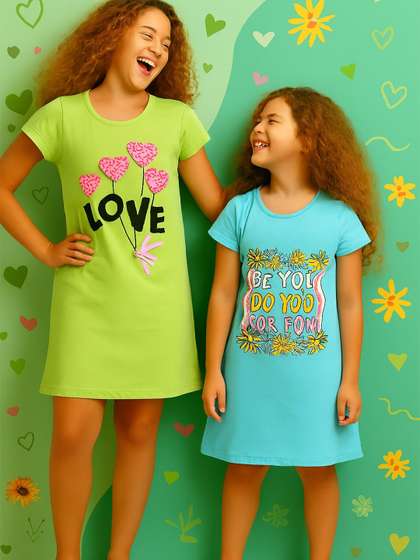 Todd N Teen Girls Combo
                    Of 2 Graphic Printed Round Neck T-shirt Nightdress