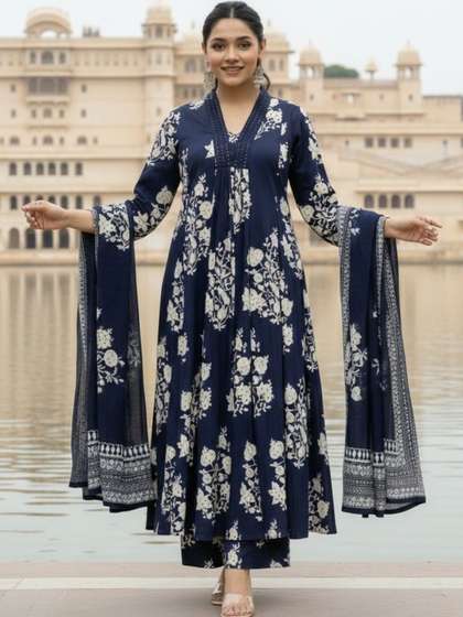 KALINI Women Floral
                        Printed Panelled Kurta with Trousers & With
                        Dupatta