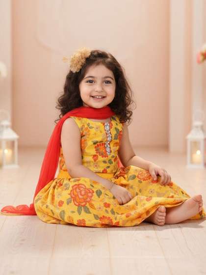 Sangria Girls Printed
                    Cotton Round Neck Flared Lehenga Choli