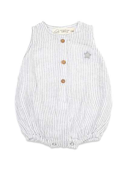 Masilo Infant Kids White
                    & Grey Striped Pure Organic Cotton Romper