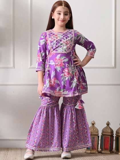 House of Pataudi Girls
                      Printed Pure Cotton Round-Neck Kurta & Sharara
                      Kurta Set