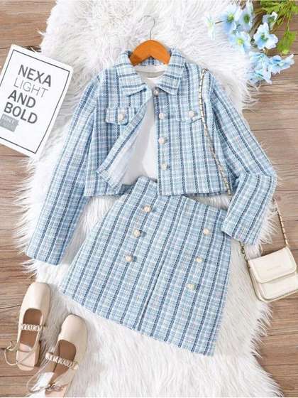 Hikuj Girls Checked
                    T-shirt with Skirt