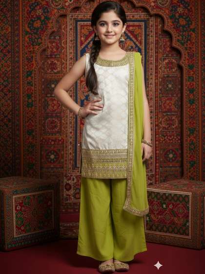 Sangria Printed Round
                    Neck Kurta & Palazzos Sets
