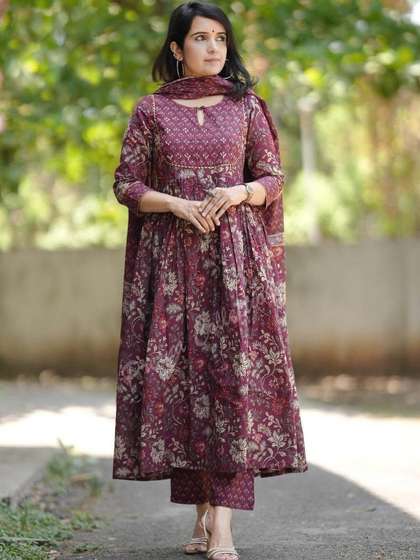 KALINI Women Floral
                        Printed Regular Kurta with Trousers & With
                        Dupatta