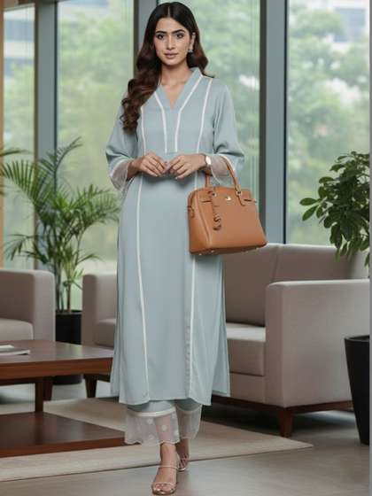 Varanga Women
                        Regular Thread Work Silk Crepe Kurta with
                        Trousers