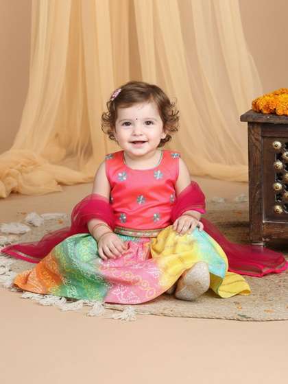 Sangria Girls Printed
                    Cotton Round Neck Flared Lehenga Choli