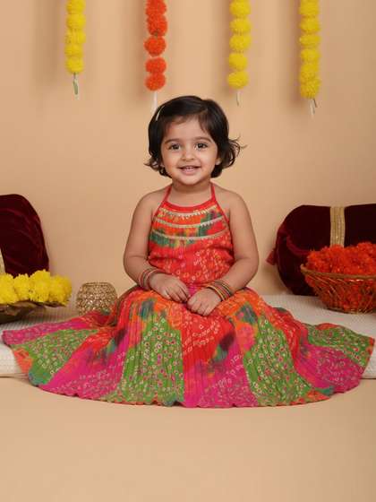 Sangria Girls Printed
                    Cotton Round Neck Flared Lehenga Choli