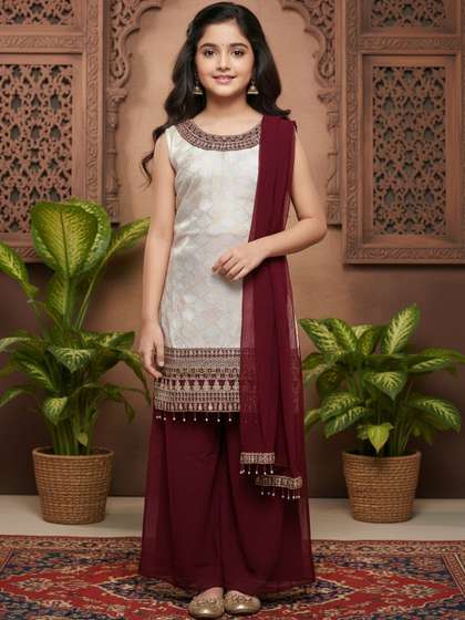 Sangria Printed Round
                    Neck Kurta & Palazzos Kurta Sets