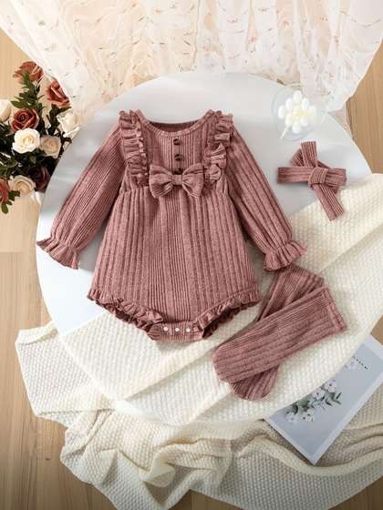 YK Infant Girls
                      Striped Round Neck Body Suit With Socks