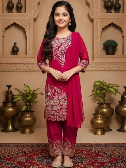 Sangria Embroidered
                    Round Neck Kurta Sets