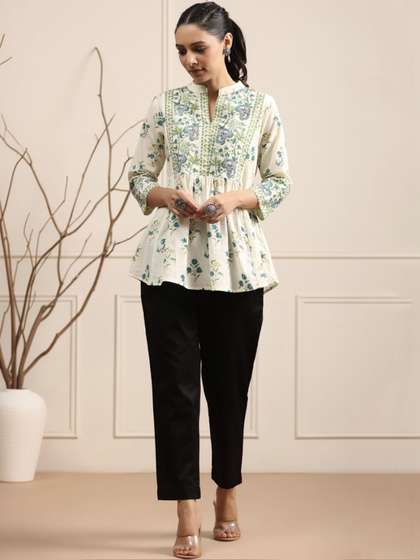 HERE&NOW Floral
                        Printed Pure Cotton Empire Kurti