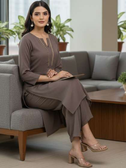 Varanga Women
                        Regular Thread Work Silk Crepe Kurta with
                        Trousers