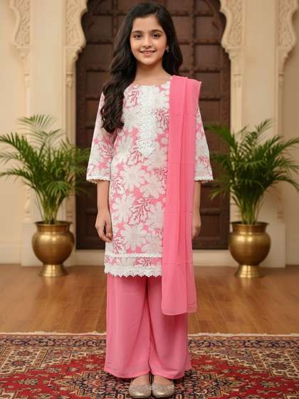 Sangria Embroidered
                    Round Neck Kurta & Palazzos Kurta Sets