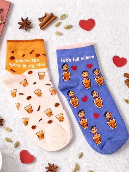 Thela Gaadi Unisex
                      Pack of 2 Cotton Blend Patterned Above Ankle
                      Socks