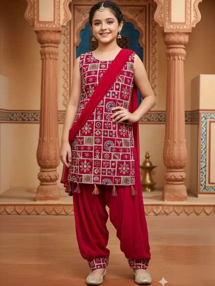 Sangria Girls Printed
                    Kurta & Palazzos Kurta Sets