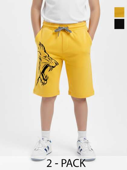 Hotfits Pack Of 2 Boys
                    Printed Training or Gym Sports Shorts